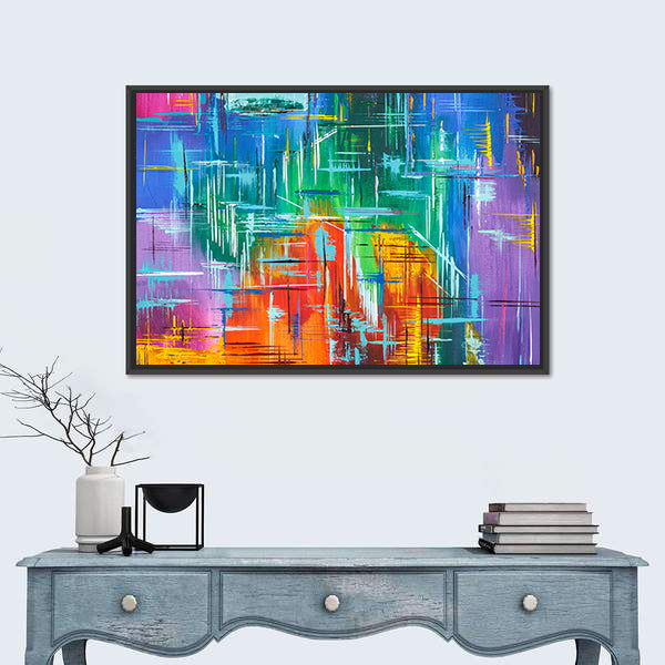 Colorful Geometric Grid Abstract Canvas Wall Art