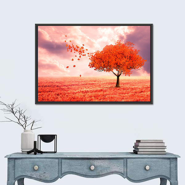 Dreamlike Red Autumn Tree Canvas Wall Art