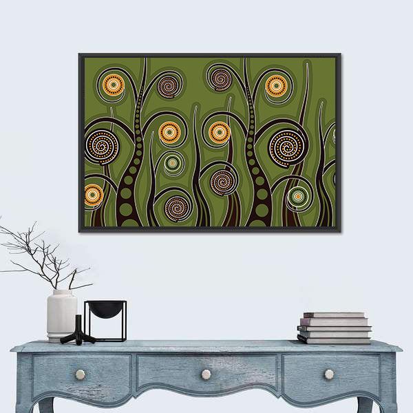 Olive Dotted Tree Dot Painting Canvas Wall Art