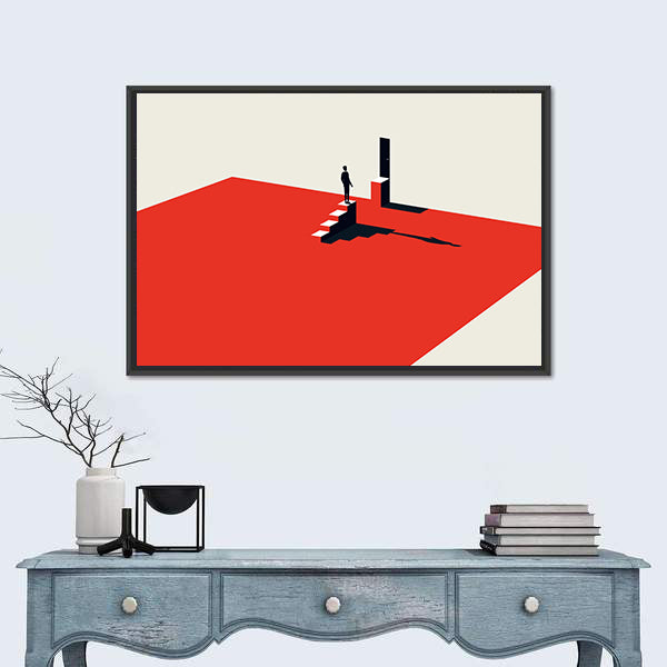 Solitary Figure on Red Stairs Canvas Wall Art