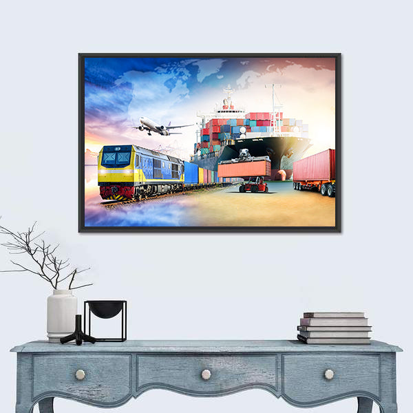 Global Logistics Transport Collage Canvas Wall Art