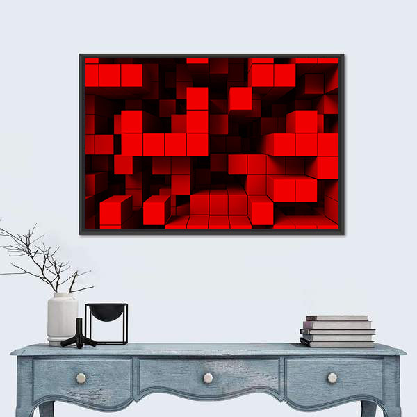 3d Red Cubes Abstract Canvas Wall Art