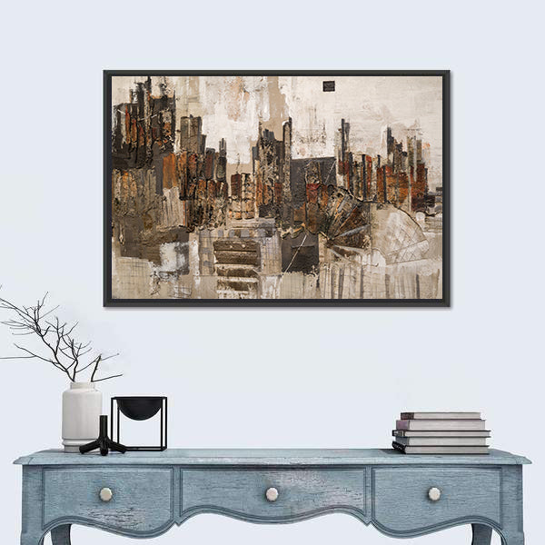 Textured Abstract Urban Skyline Canvas Wall Art