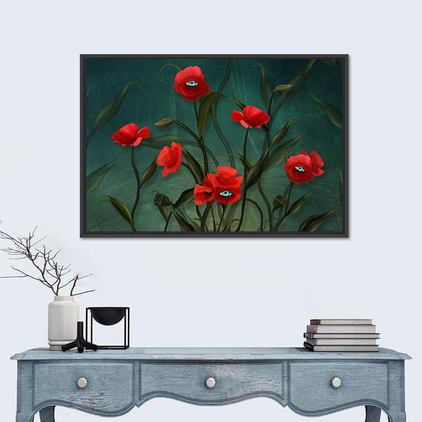 Surreal Poppies with Human Eyes Canvas Wall Art