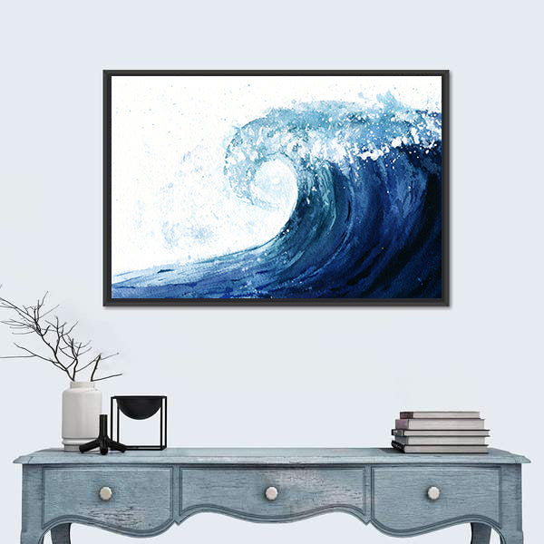 Crashing Ocean Wave Illustration Canvas Wall Art