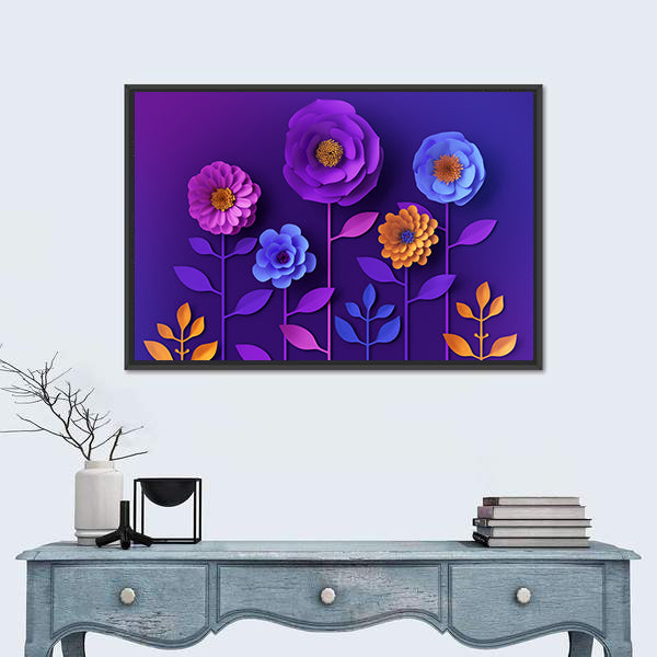 3D Colorful Neon Paper Flowers Canvas Wall Art