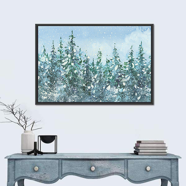 Spruce Forest in Falling Snow Canvas Wall Art