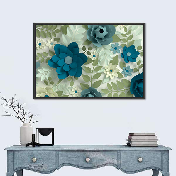 Layered Pastel Paper-cut Flowers Canvas Wall Art
