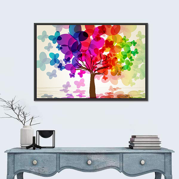 Abstract Colorful Tree with Butterflies Canvas Wall Art