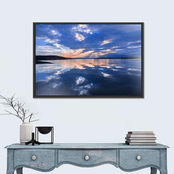 Sunset Over Reflective Lake Canvas Wall Art