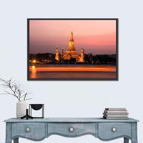 Wat Arun Temple At Sunset In Bangkok Thailand Canvas Wall Art