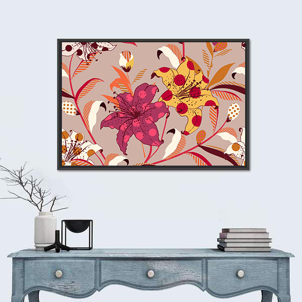 Retro Polka-dot Lily Pattern Canvas Wall Art