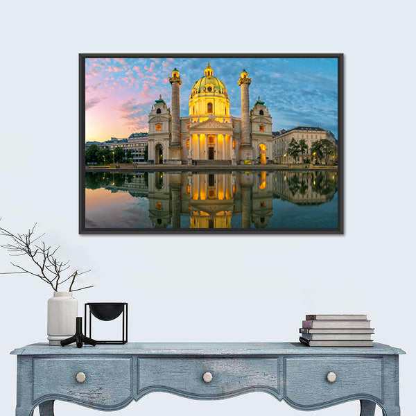 St. Charles Church Sunset Reflection Canvas Wall Art