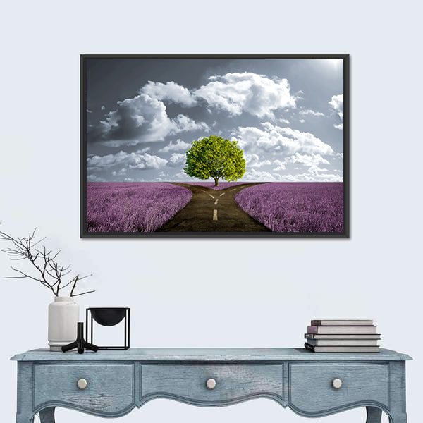 Crossroad in Lavender Meadow Canvas Wall Art
