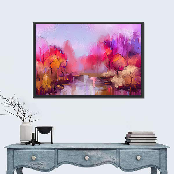 Colorful Autumn River Landscape Canvas Wall Art