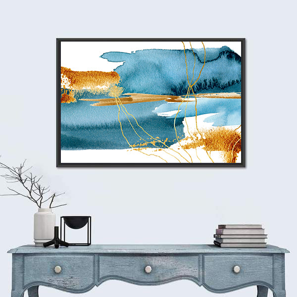 Blue and Gold Abstract Landscape Canvas Wall Art