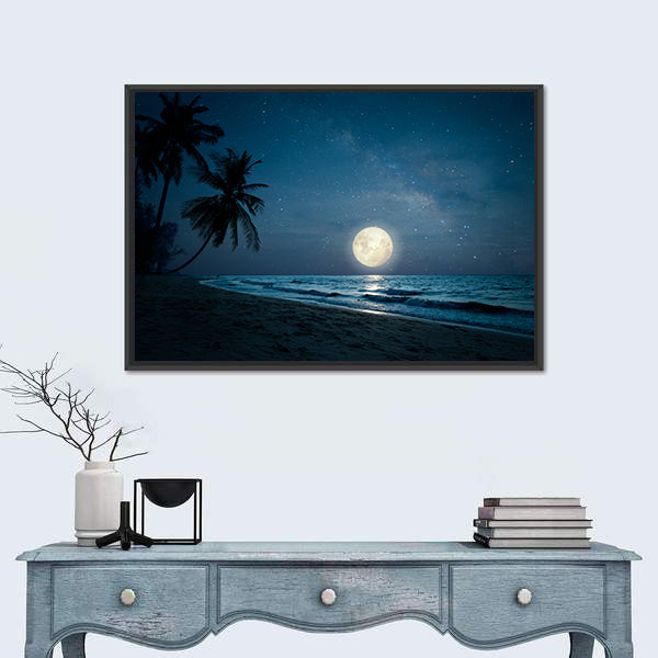 Moonlit Fantasy Tropical Beach Canvas Wall Art