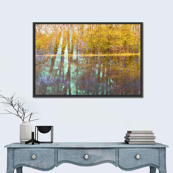 Autumn Lake Abstract with Light Streaks Canvas Wall Art