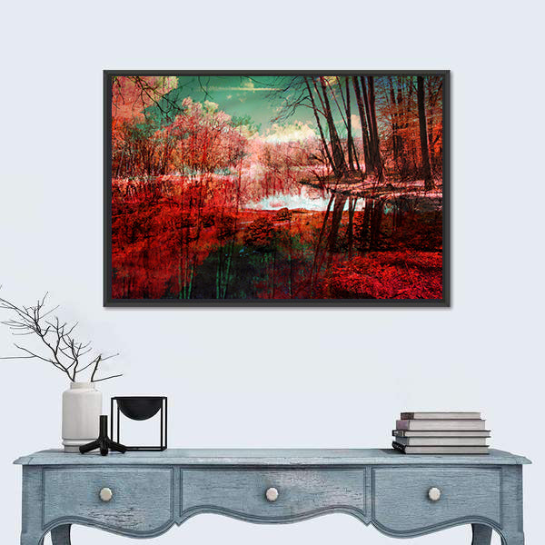 Surreal Autumn Forest Reflection Canvas Wall Art