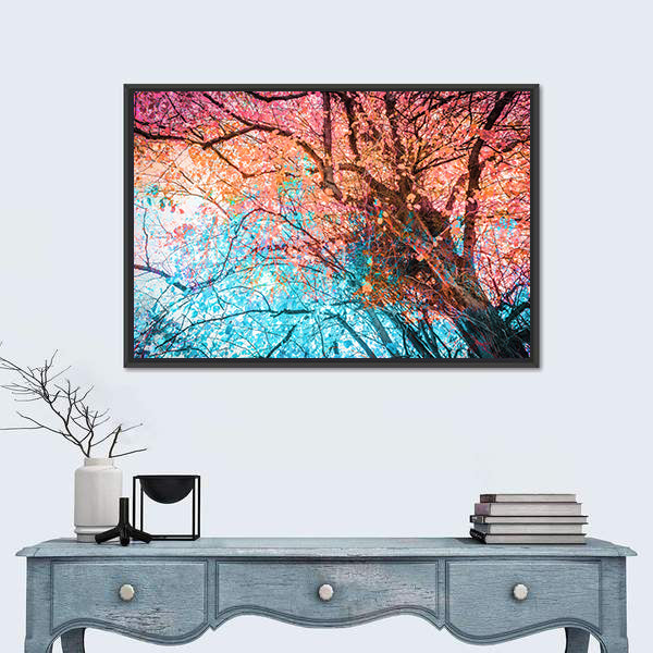 Looking Up Through Colorful Autumn Canopy Canvas Wall Art