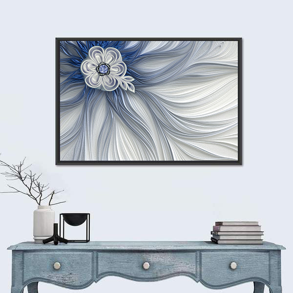 Blue Jeweled Fractal Flower Canvas Wall Art