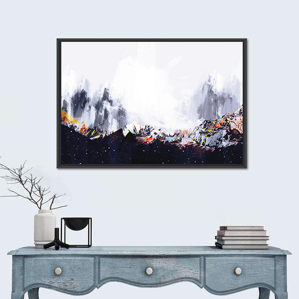 Abstract Snow-capped Mountain Range with Orange Ridges Canvas Wall Art