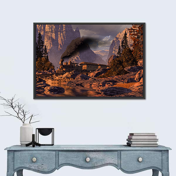 Old West Steam Locomotive at Sunset Canvas Wall Art