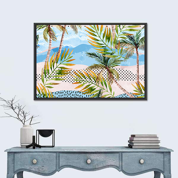 Summer Beach Abstract with Palms Canvas Wall Art