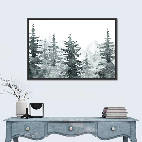 Snowy Evergreen Forest Canvas Wall Art