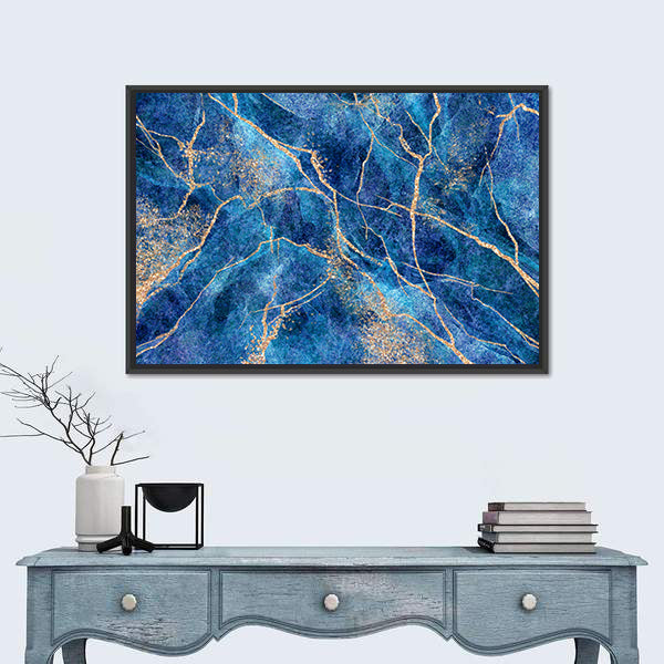 Indigo Stone with Metallic Gold Veins Canvas Wall Art