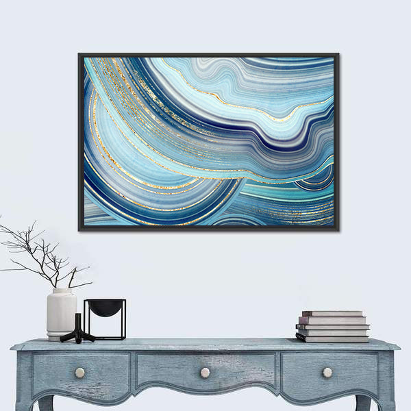 Swirling Blue Agate Marble with Gold Veins Canvas Wall Art