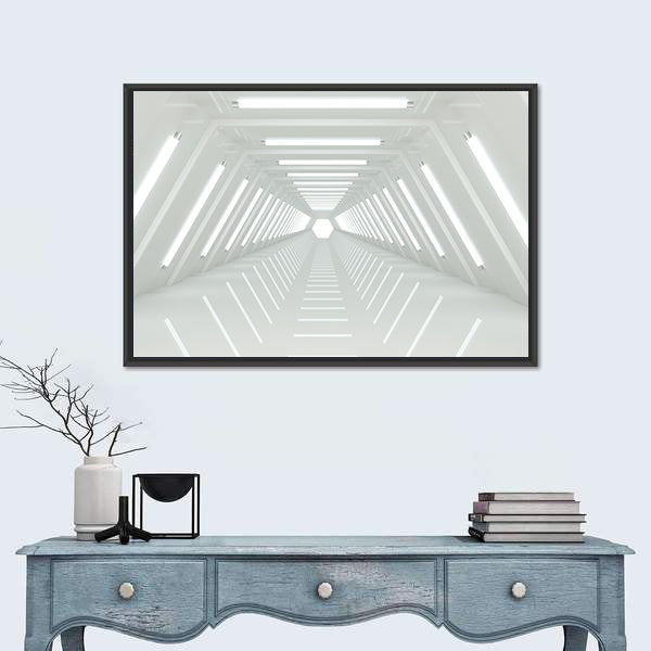 Futuristic White Corridor Tunnel Canvas Wall Art