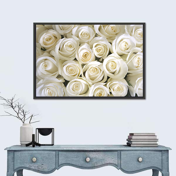 Silky White Roses Canvas Wall Art