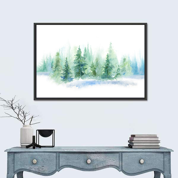 Misty Pine Forest Watercolor Canvas Wall Art