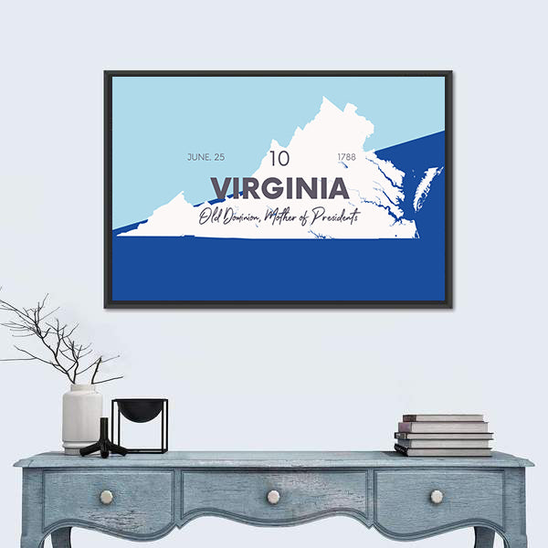 Virginia State Map Typography Canvas Wall Art