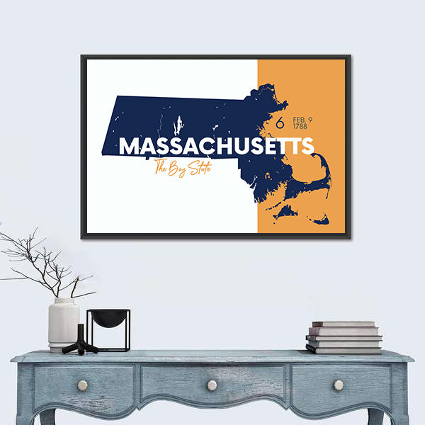 Massachusetts State Map Canvas Wall Art