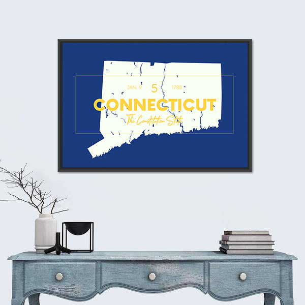 Connecticut State Map with Typography Canvas Wall Art