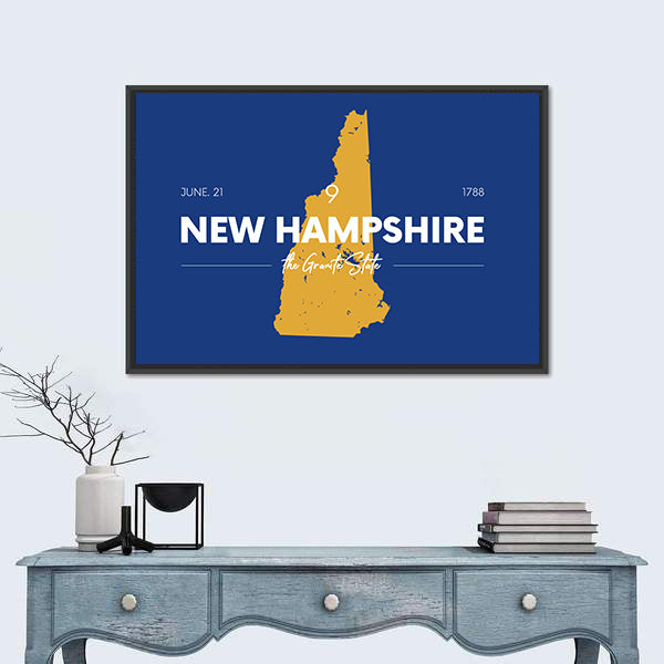 New Hampshire Gold Map Typography Canvas Wall Art