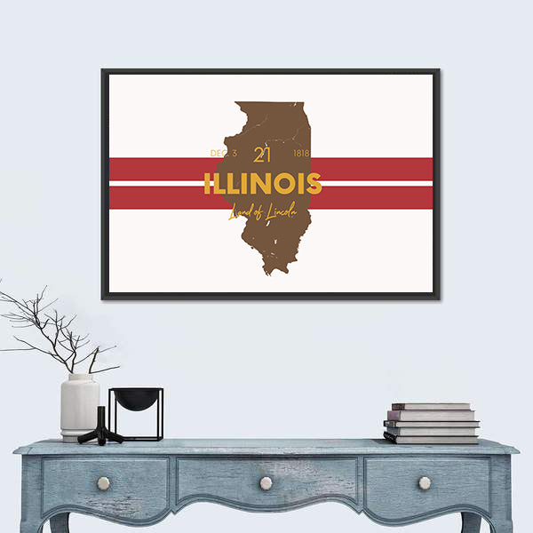 Illinois Map with Land of Lincoln Canvas Wall Art