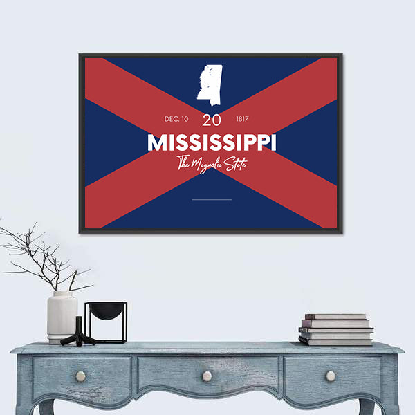 Mississippi State Map with Saltire Background Canvas Wall Art