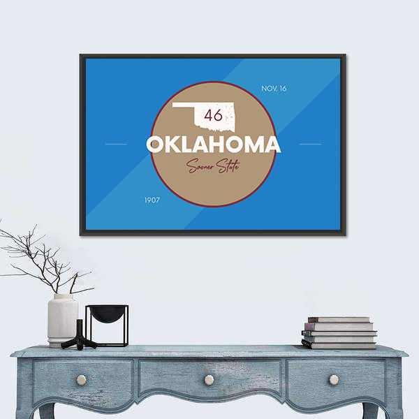 Oklahoma State Map Emblem Canvas Wall Art