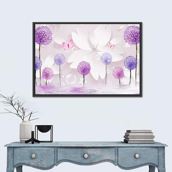 Purple Floral Lake Reflection Canvas Wall Art