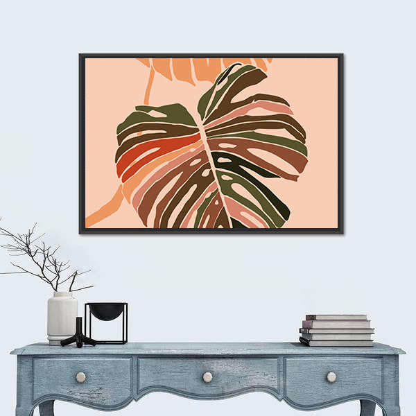 Monstera Leaf Color Block Illustration Canvas Wall Art
