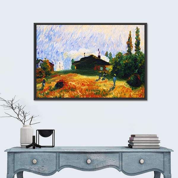 Pastoral Cottage in Golden Wheat Field Canvas Wall Art