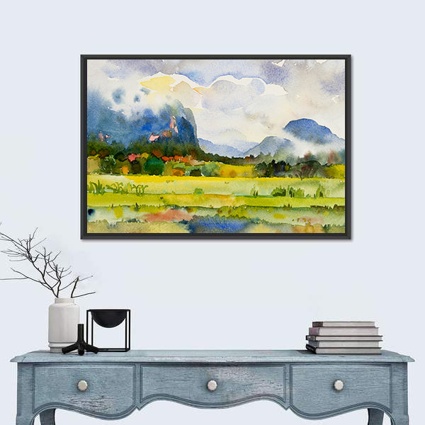 Watercolor Countryside Meadow Canvas Wall Art