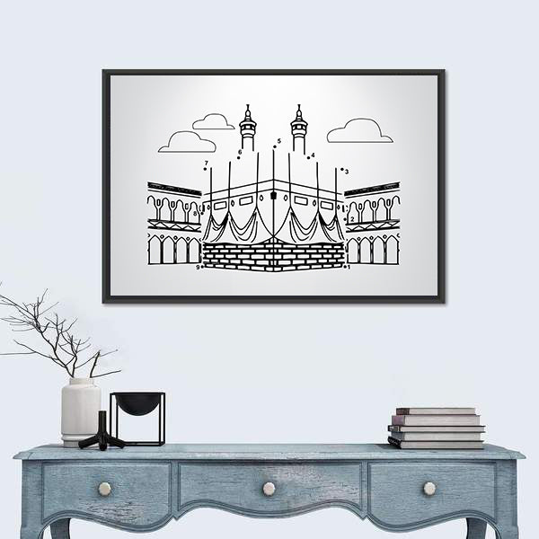Kaaba Numbered Dot Puzzle Illustration Canvas Wall Art