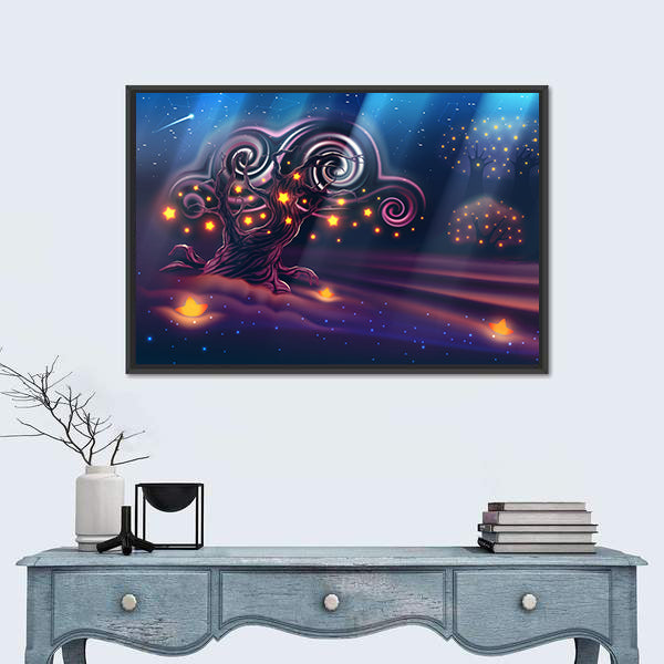 Magical Forest Under a Full Moon Canvas Wall Art