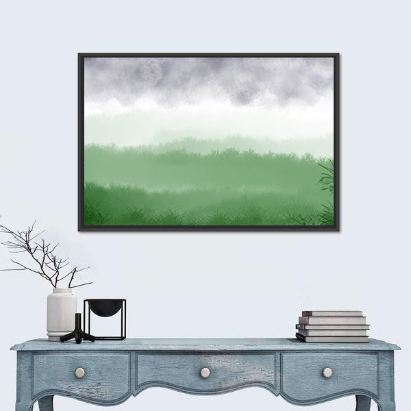 Misty Green Field with Rolling Hills Canvas Wall Art