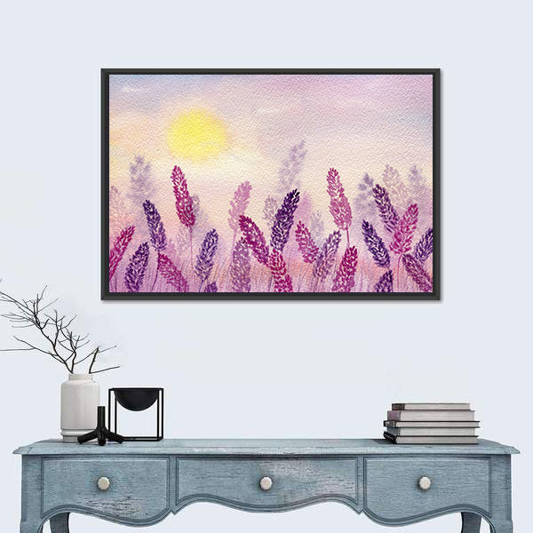 Misty Lavender Field at Sunrise Canvas Wall Art