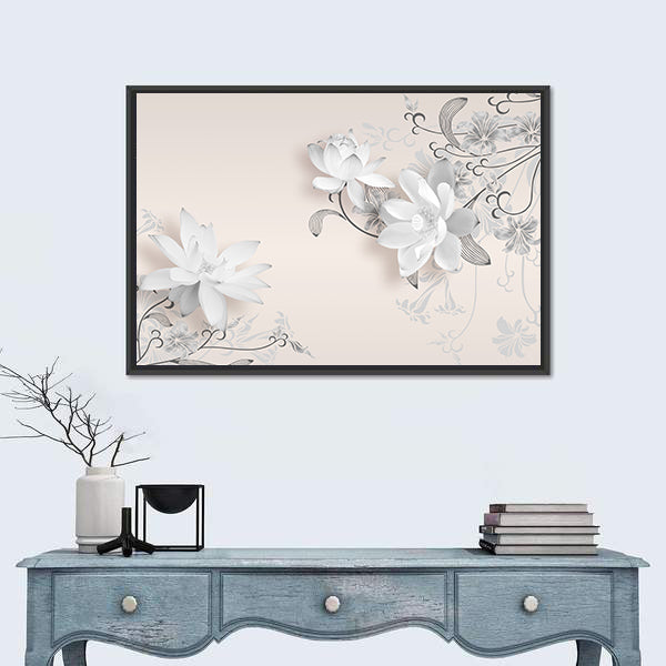 3d White Lotus Floral Mural Canvas Wall Art